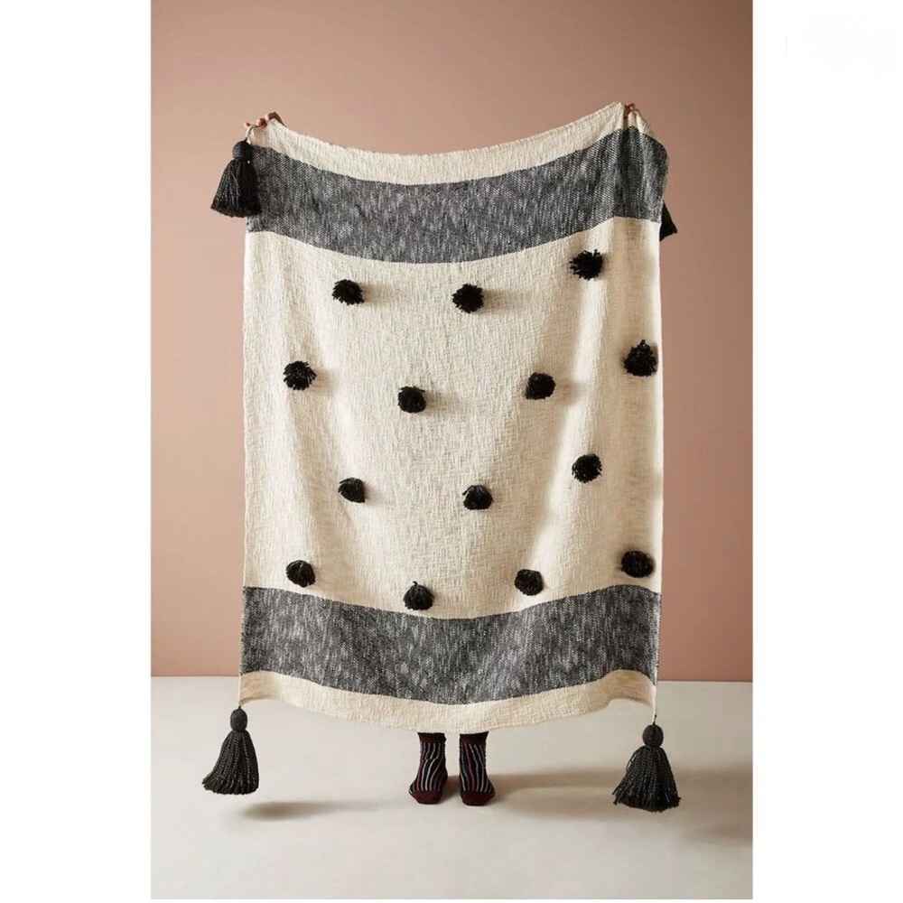Anthropologie Anthro Shape Study Throw Blanket Cozy Pom-Pom